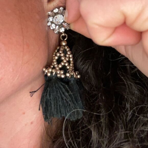 BAUBLEBAR Crystal, gold black tassel boho earrings - Picture 3 of 4
